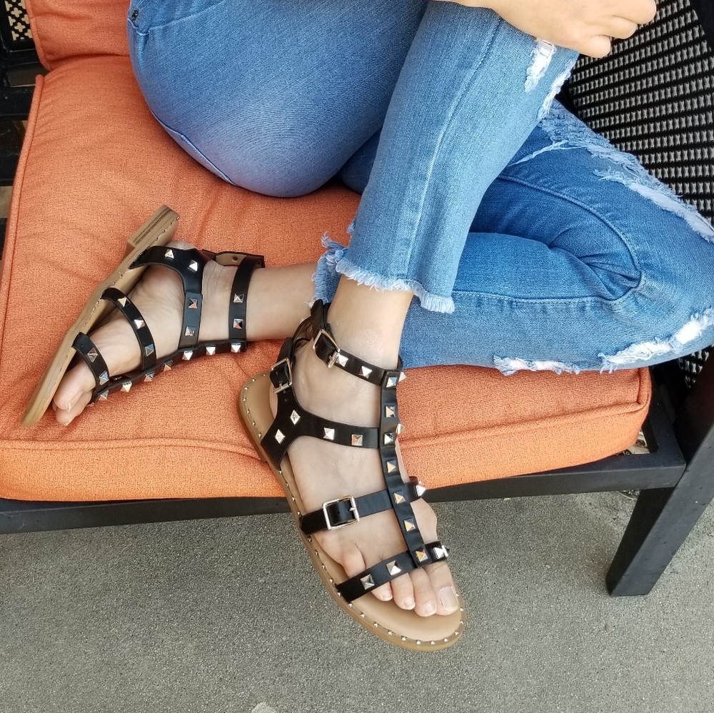 New Black Strap Silver Studded Gladiator Sandals